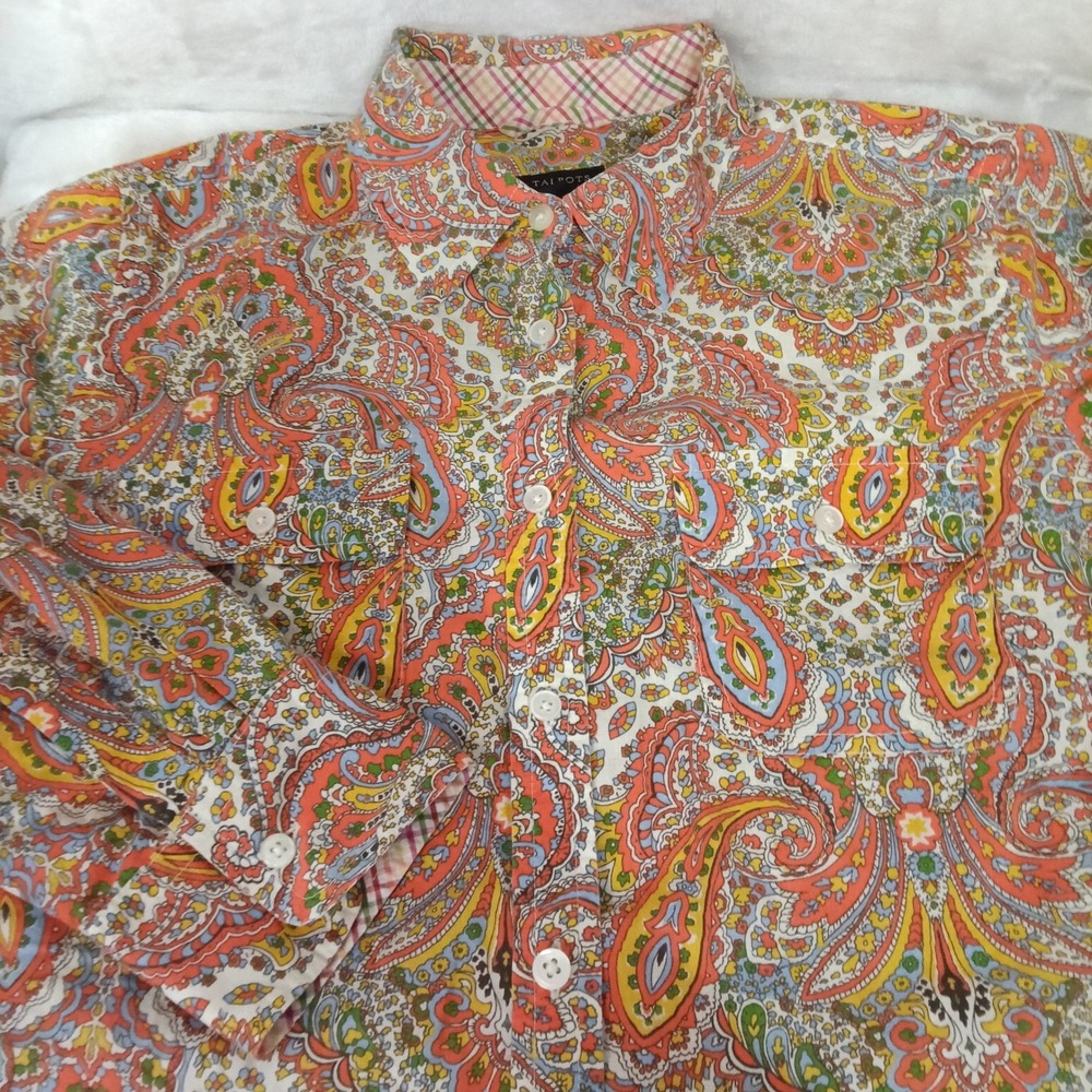 Talbots Womens Size 6 Paisley Cotton Button Down Shirt Multi-Color Long Sleeve